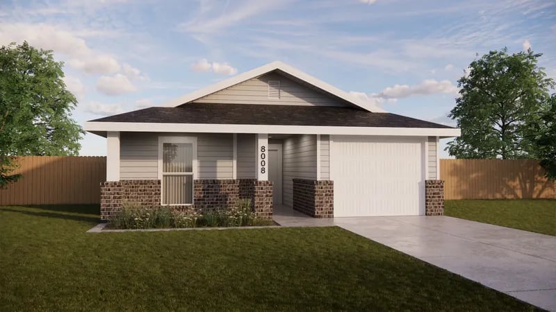 Rendering of exterior of a cute Betenbough Homes cottage.