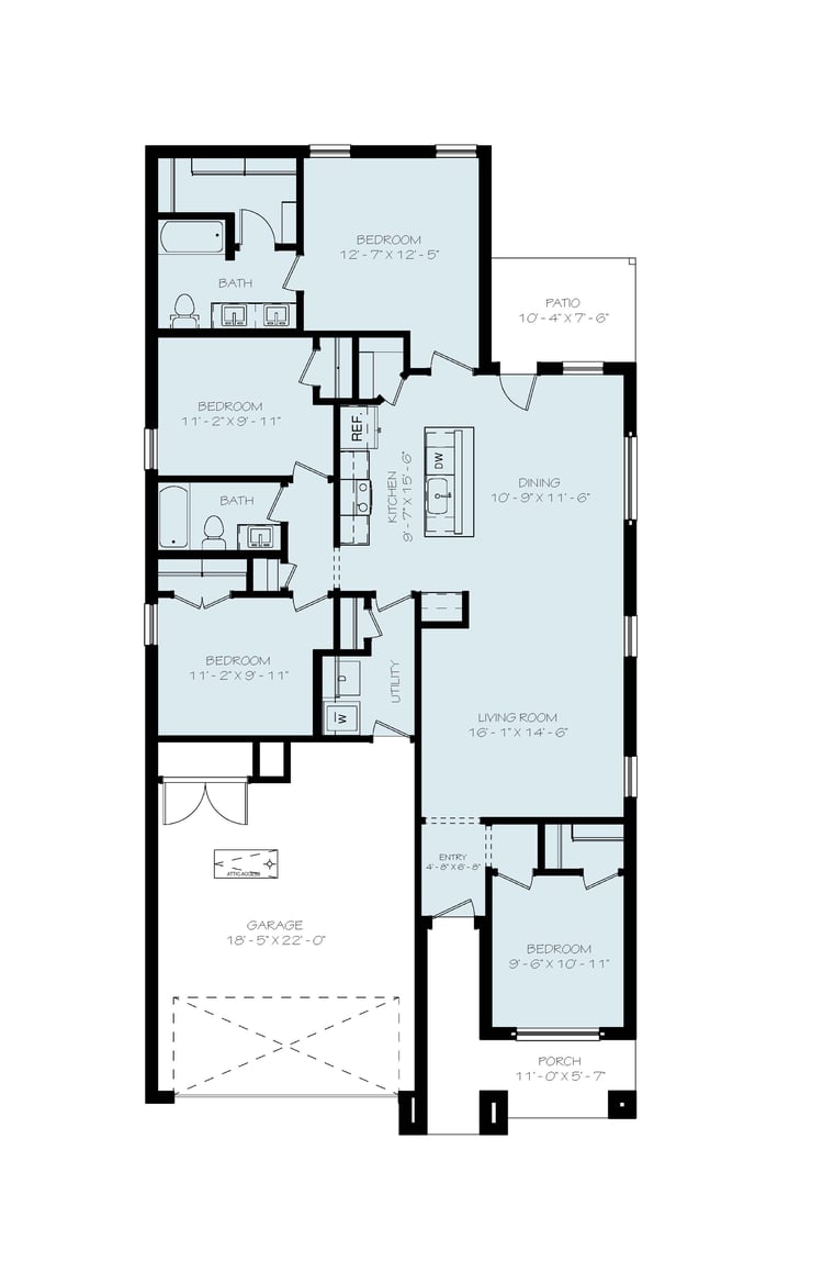 Floor plan for the Camila, a Betenbough Homes floor plan