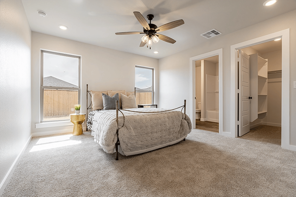 Master bedroom in the Giselle, a Betenbough Homes floor plan.