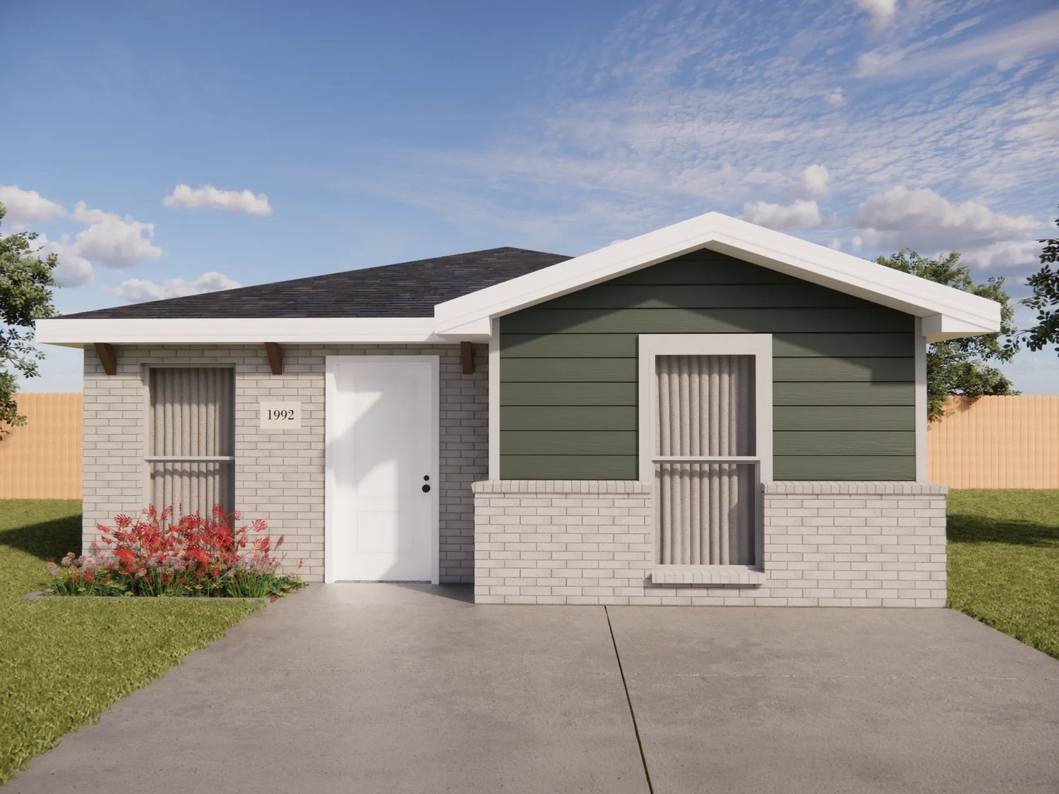 0850-01C FRONT grey brick and green vinyl
