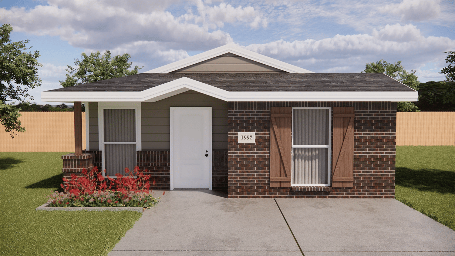 0850B front with dark brick and clay vinyl