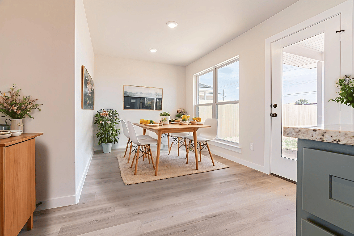 Furnished dining room in the Florence, one of Betenbough Homes' affordable houses for sale.