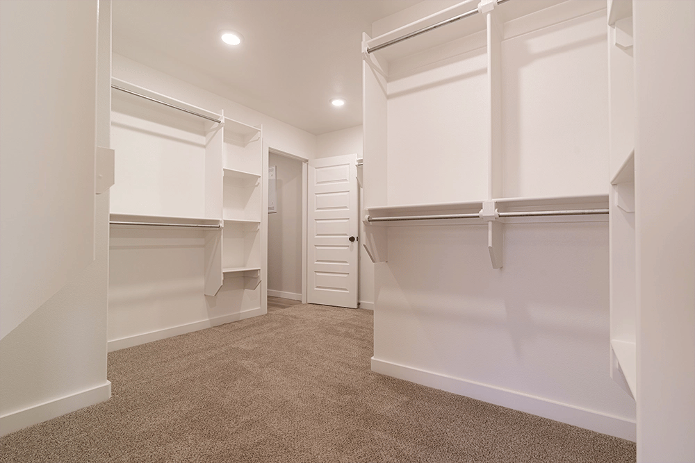 Walk-in closet in the Rebecca, one of Betenbough's homes with open floor plan.