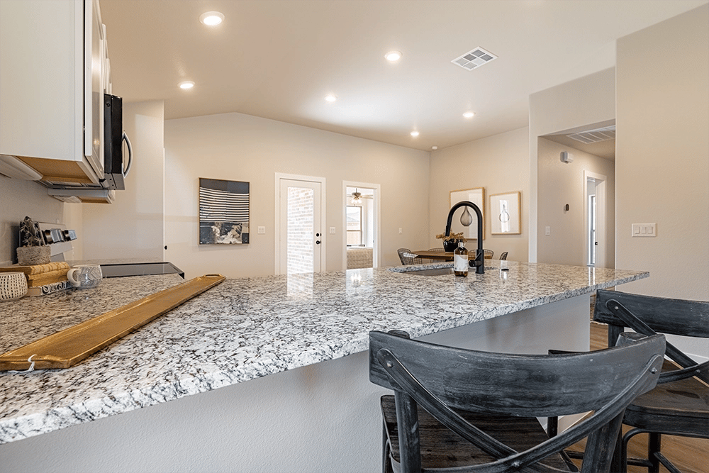 Kitchen peninsula in the Regan, a Betenbough Homes floor plan.