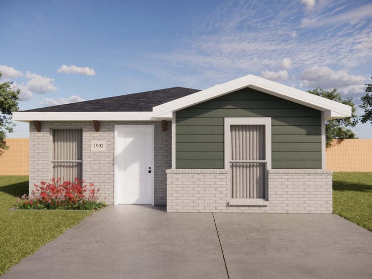 0850-01C FRONT grey brick and green vinyl