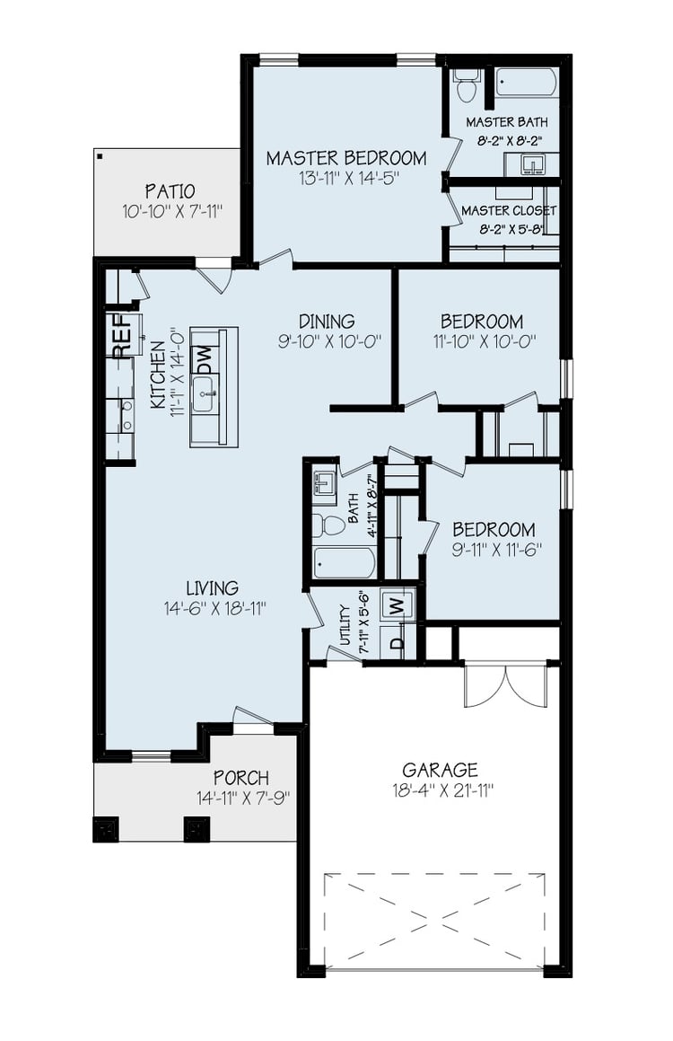 Floor plan for the Kyla, one of Betenbough's homes with two car garage.