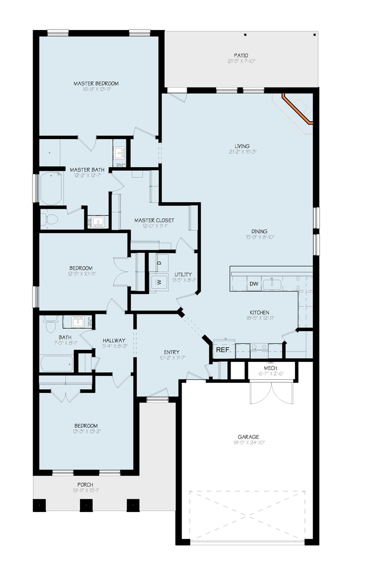 Floor plan of the Marybel, a Betenbough Home's floor plan