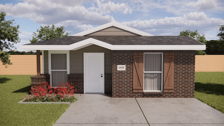 0850B front with dark brick and clay vinyl