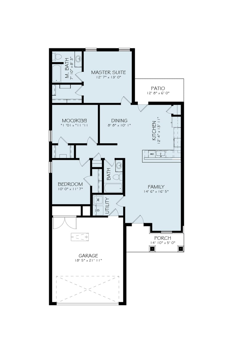 Floor plans for a left-handed garage on a Giselle, one of Betenbough's homes with kitchen peninsula.
