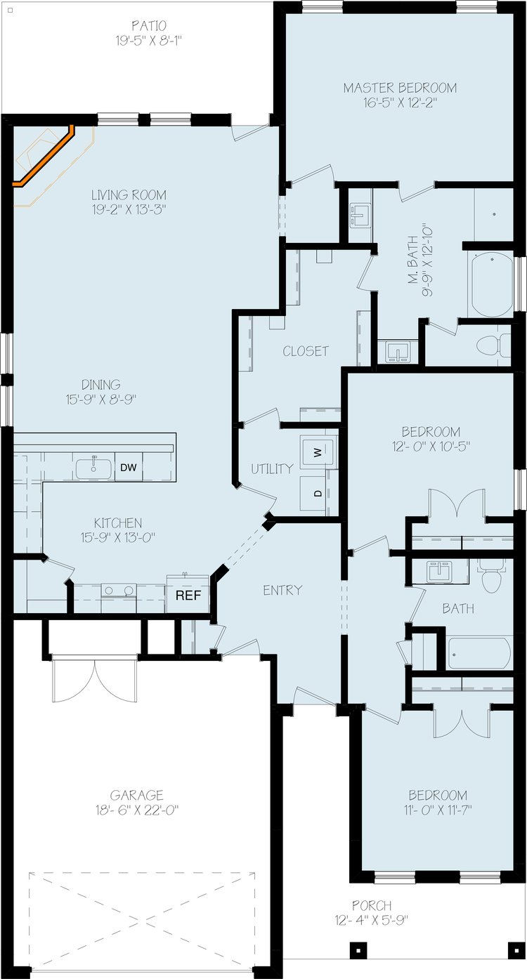 Floor plan for the Nikki, one of Betenbough's homes with open floor plan.