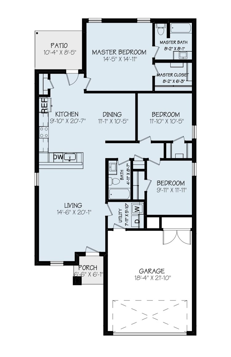 Right-hand garage floor plan for the Dorris, a Betenbough Homes floor plan.