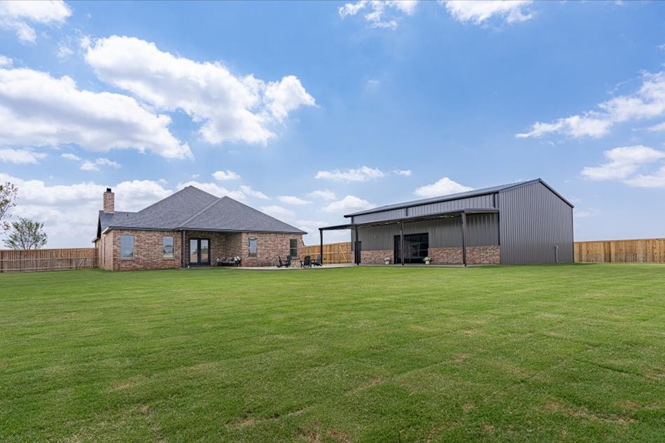 Photo of the back yard and shop for Betenbough Homes' 2025 entry in the Lubbock Parade of Homes.