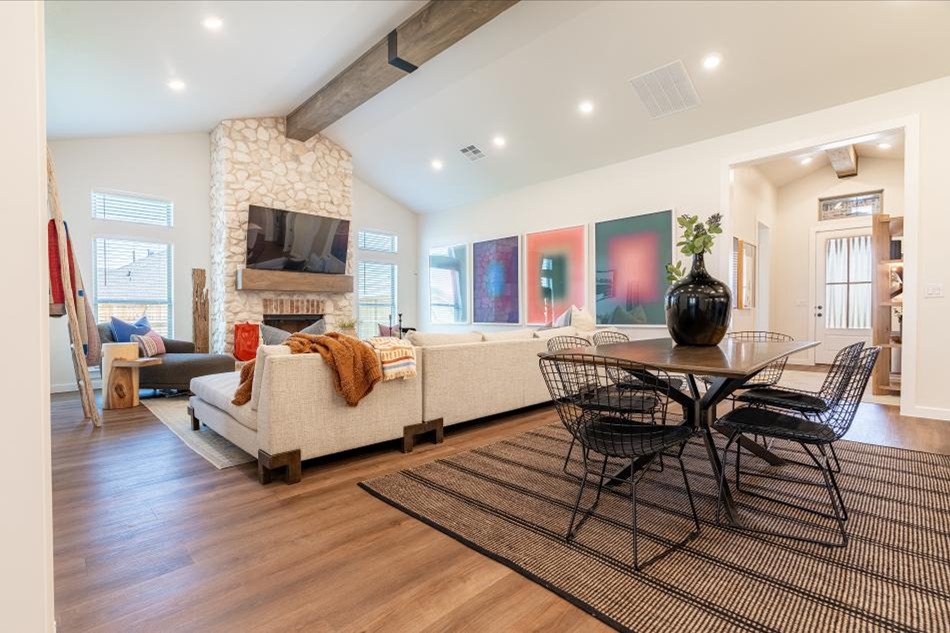 Photo of the living and dining rooms in the 2025 Betenbough Homes Lubbock parade home.