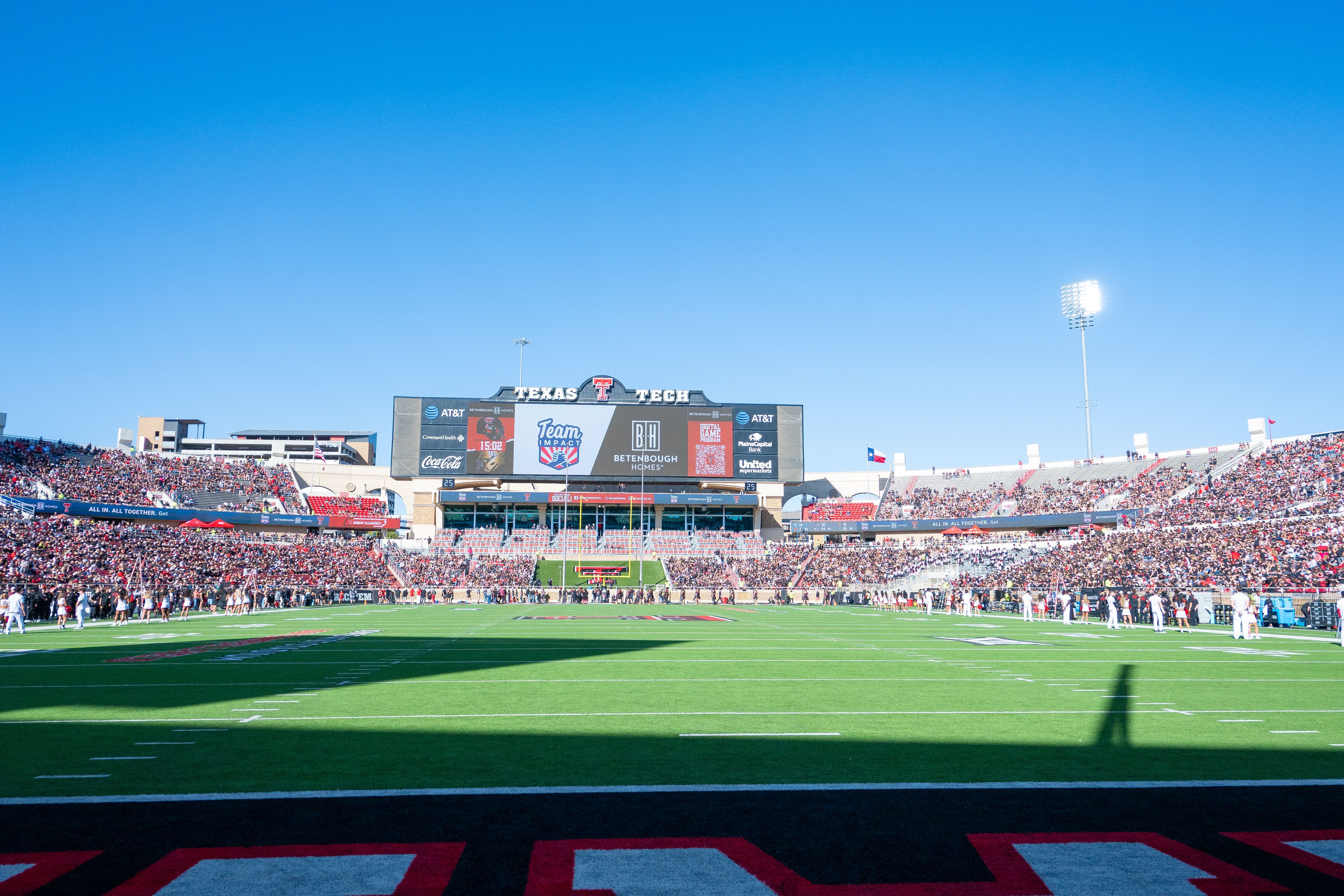 Photo of Texas Tech University's Jones Stadium during the Betenbough Homes Team IMPACT game.
