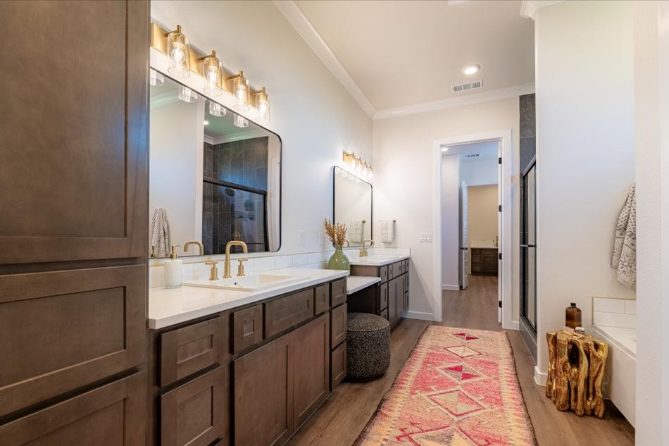 Photo of the master bathroom in the 2025 Betenbough Homes Lubbock parade home.