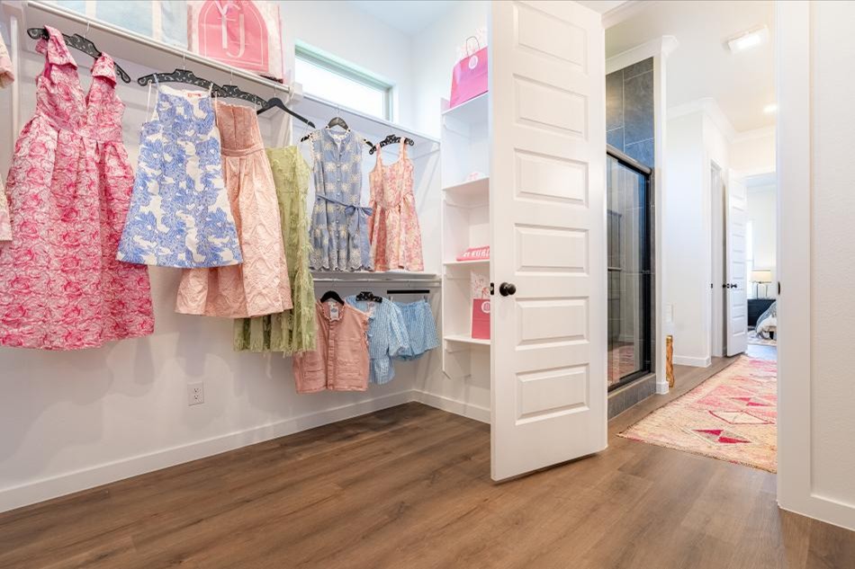Photo of staged master closet in Betenbough Homes' 2025 Lubbock parade home.